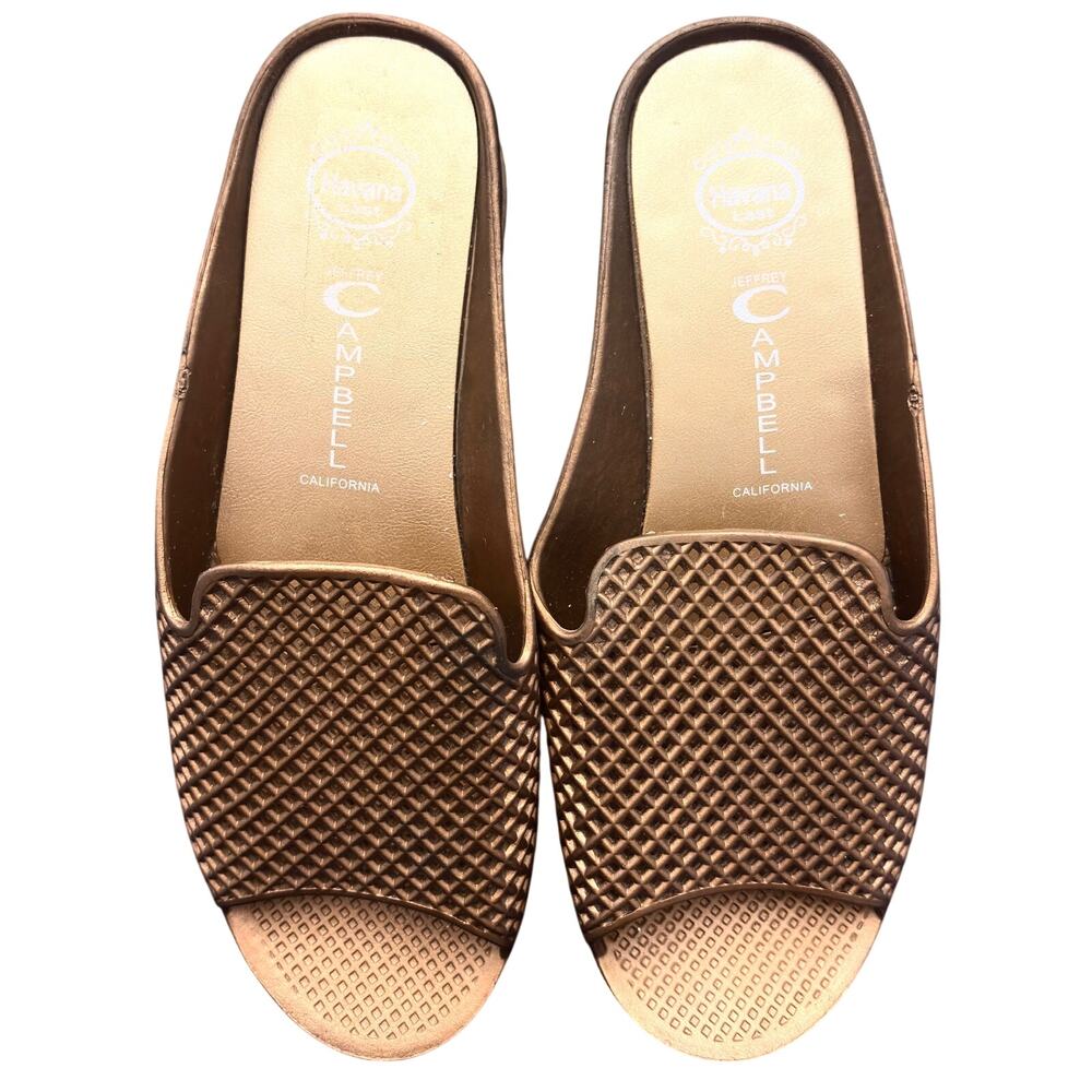Jeffrey Campbell Gold Jelly Slides Womens Size 10 Platform Sandals Havana Last